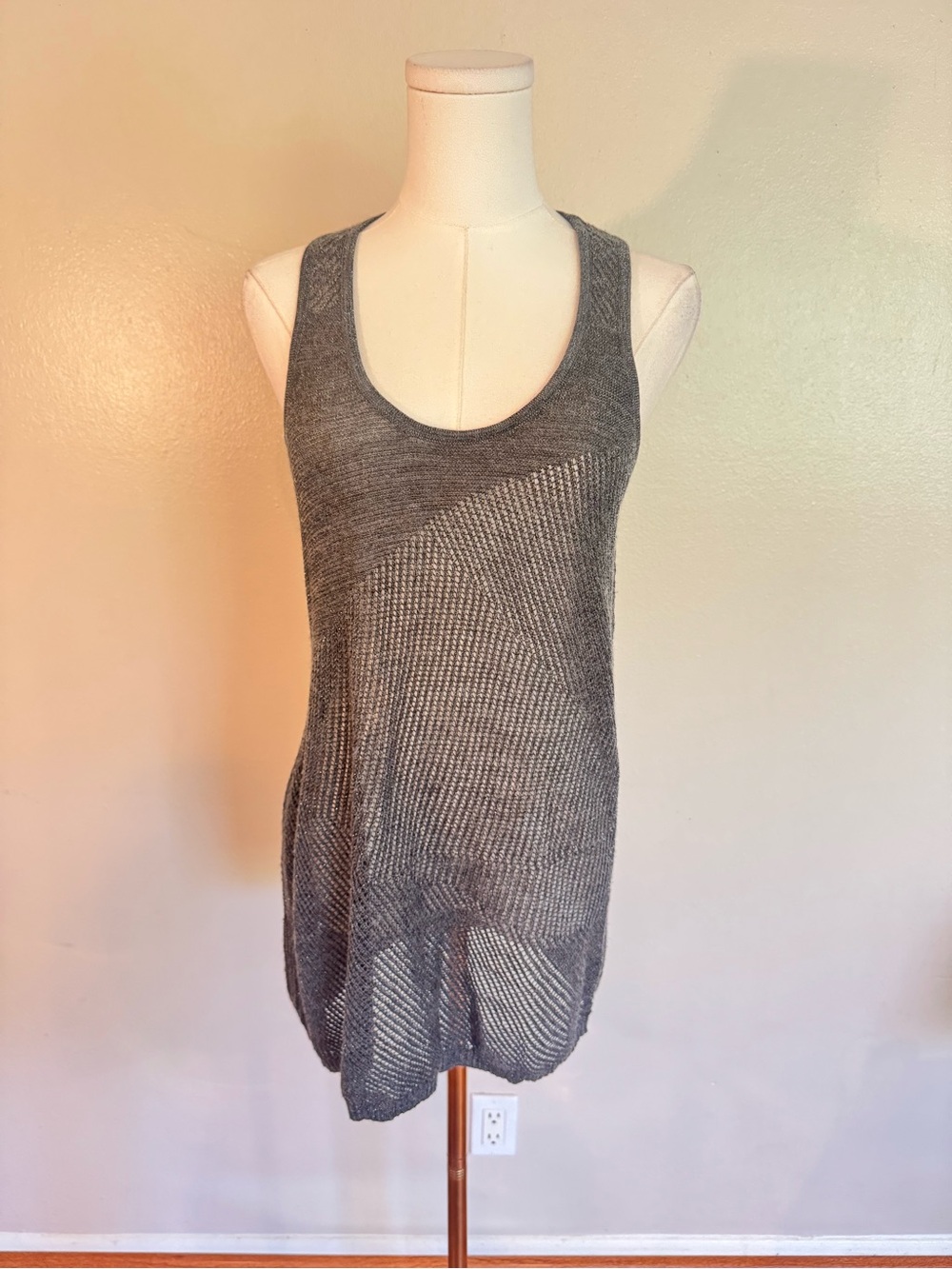 Eileen Fisher Gray/Metallic Knit Scoop Neck Tunic Merino Wool Blend - Picture 3 of 11